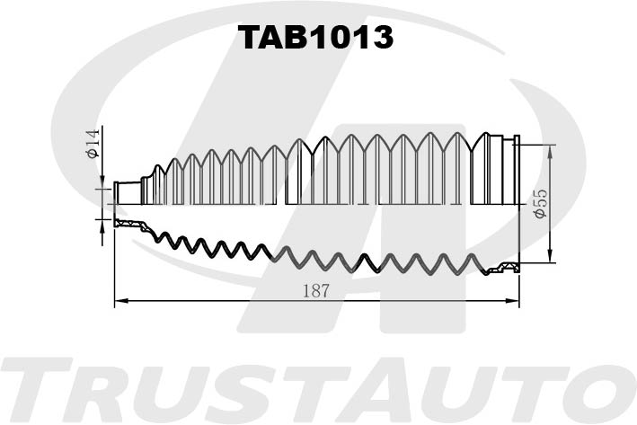 Пыльник рулевой рейки (TA) Пыльник рулевой рейки [TPV] (55 x L187 x 14) 45535-32070 TRUSTAUTO TAB1013