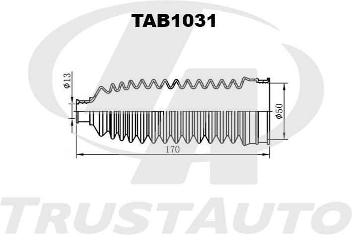 Пыльник рулевой рейки (TA) Пыльник рулевой рейки [CR+NBR] (50 x L170 x 13) 48203-3U025D8203-1KA0A48203-3VU0A48203-1U61A TRUSTAUTO TAB1031