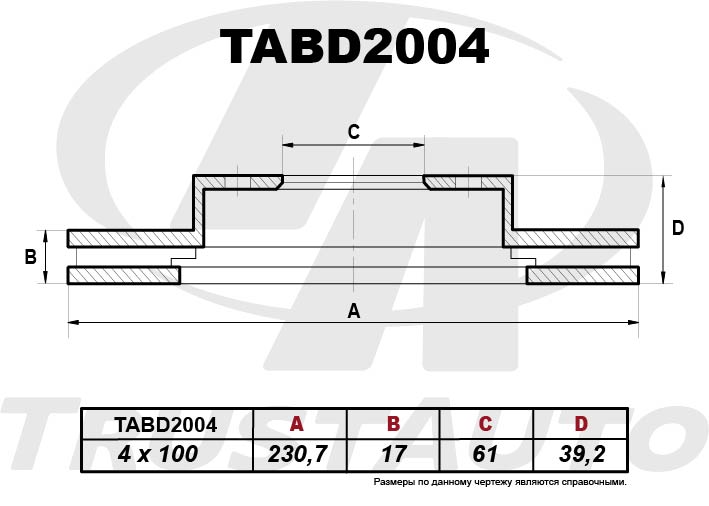 Тормозной диск пер FIT GD1 GE6 230x17x61x392x4x100 TRUSTAUTO TABD2004