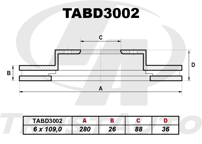 Тормозной диск (TA) (FR) BIGHORN UBS25/69 (91-) - (With ABS) 8-97034-034-38-94375-416-48-94375-533-48-94375-416-38-94375-533-38-97034-035-3 TRUSTAUTO TABD3002