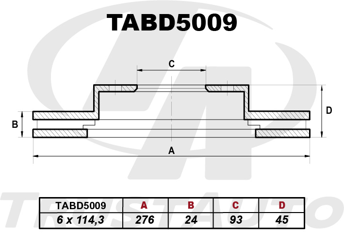 Тормозной диск (TA) (FR) DELICA SPACE GEAR/CARGO PD4W PD5V PD6W PD8W PE8W PF6W PF8W (94-06) MB895730 TRUSTAUTO TABD5009