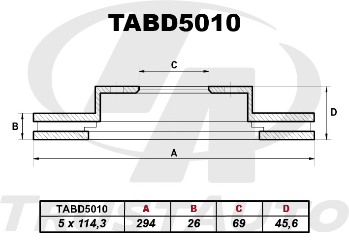 Тормозной диск (TA) (FR) DELICA D:5 CV1W CV2W CV4W CV5W (-09)/OUTLANDER CW5W (05-12) 4615A1174615A0754615A178MN1163314615A159 TRUSTAUTO TABD5010