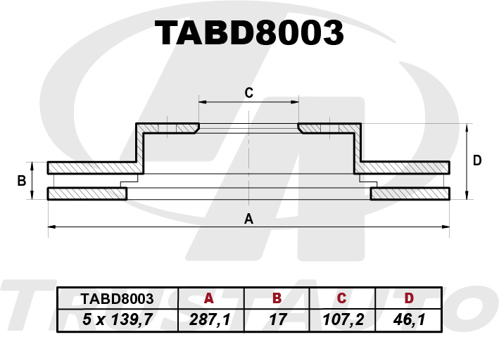 Тормозной диск (TA) (FR) ESCUDO TA01W TD01W - 5DR (96-)/JIMNY SN413V SN415VD (03-)/VITARA SE416 SE419D (90-98) 55211-56B0055211-56B0155211-56B00-000 TRUSTAUTO TABD8003