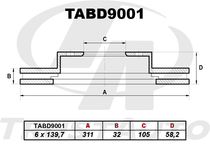 Тормозной диск (TA) (FR) LAND CRUISER VAN HDJ/HZJ81М FZJ80G (92-)/LEXUS LX450 FZJ80L (92-98) 43512-60090 TRUSTAUTO TABD9001