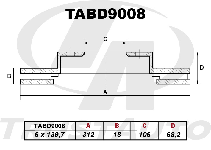 Тормозной диск (312x18x106x682x6) TRUSTAUTO TABD9008