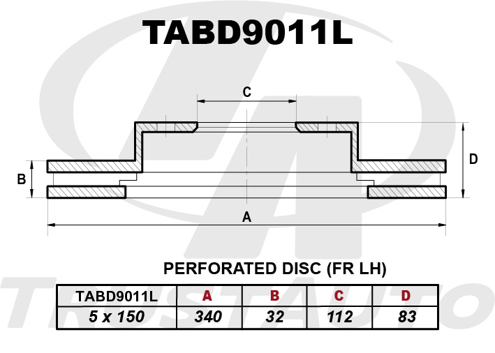 Тормозной диск (TA) (FR LH) LAND CRUISER UZJ200 VDJ200 (07-12)/LEXUS 570 URJ201 (07-) 43512-60180 TRUSTAUTO TABD9011L