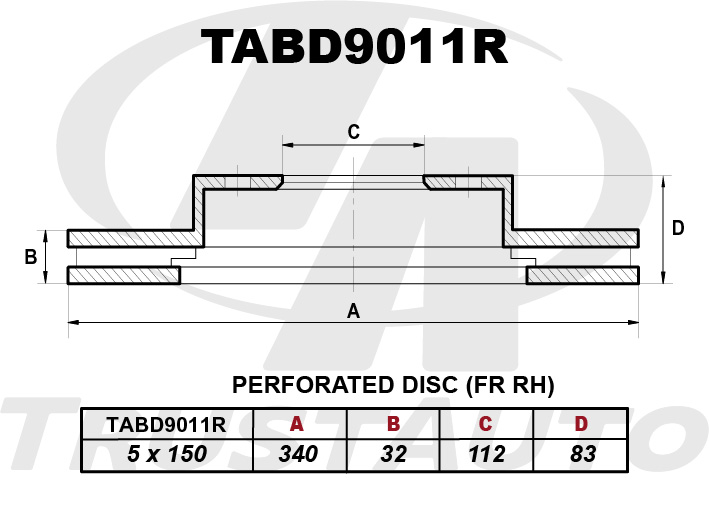 Тормозной диск (TA) (FR RH) LAND CRUISER UZJ200 VDJ200 (07-12)/LEXUS 570 URJ201 (07-) 43512-60180 TRUSTAUTO TABD9011R