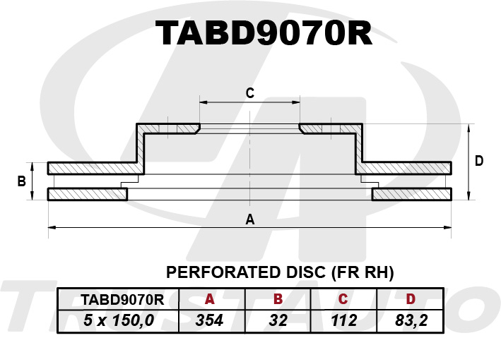 Тормозной диск (TA) (FR RH) LAND CRUISER URJ202W (15-)/SEQUOIA UPK60L UPK65L USK60L USK65L UCK60L (07-12) 43512-6021043512-0C020 TRUSTAUTO TABD9070R
