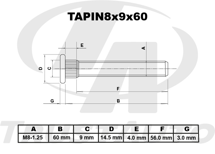 Шпилька опоры амортизатора (TA), TAPIN8x9x60